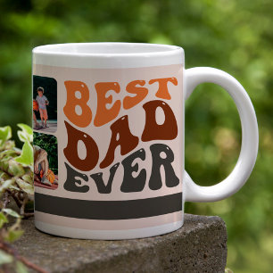 Beste Papa Ooit Groovy Retro Typografie en 4 foto Extra Grote Beker