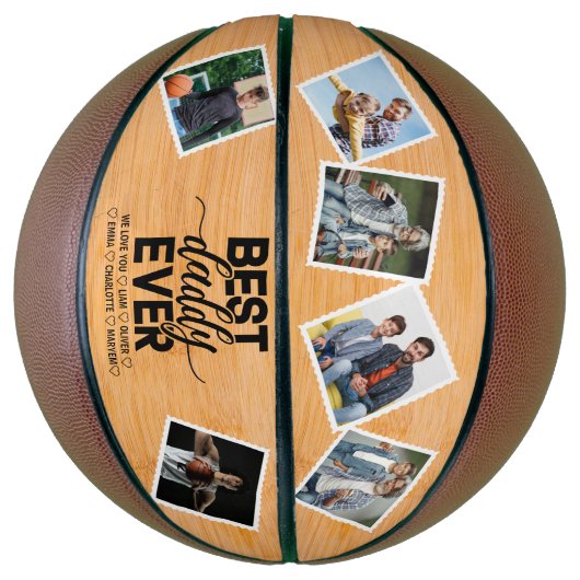 Beste papa ooit houten Vaderdag familie foto Basketbal (Verticaal)