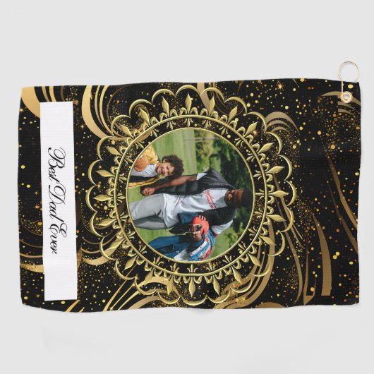Beste papa ooit moderne kalligrafie gouden blad we golfhanddoek (Horizontaal)