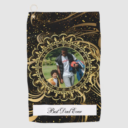 Beste papa ooit moderne kalligrafie gouden blad we golfhanddoek (Voorkant)