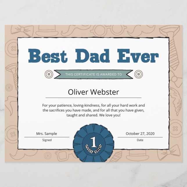 Beste Papa Ooit Ouder Certificaat Vaderdag Prijs (Voorkant)
