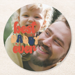 Beste papa ooit Retro gepersonaliseerde foto   Ronde Kartonnen Onderzetter