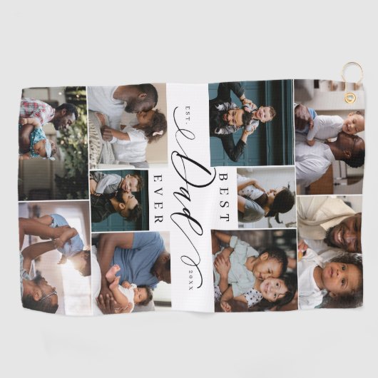 Beste papa ooit script Vaderdag fotocollage Golfhanddoek (Horizontaal)