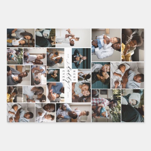 Beste papa ooit script vaders dag fotocollage inpakpapier vel (Voorkant 2)