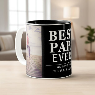 Beste Papa Ooit Vaderdag 2 Foto Collage Zwart Tweekleurige Koffiemok