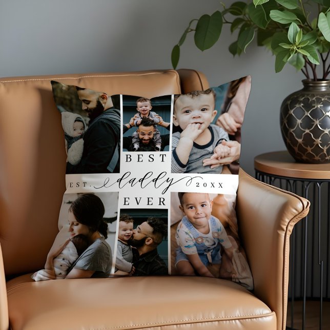 Beste papa ooit | Vaderdag 8 Foto-collage Kussen (Best Daddy Ever | Father's Day 8 Photo Collage Throw Pillow)