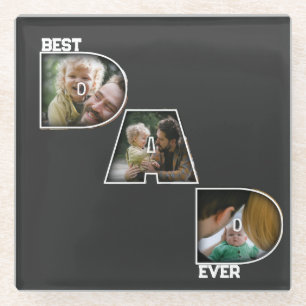 Beste Papa Ooit Vaderdag Cadeau 3 Foto Uitsnede Glazen Onderzetter