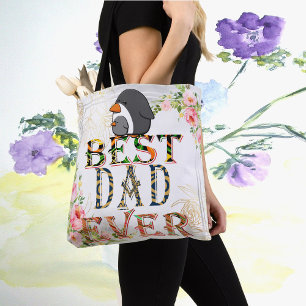 Beste papa ooit vaders dag bloemige pinguïn draagtas