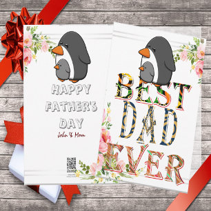 Beste papa ooit vaders dag bloemige pinguïn feestdagenkaart