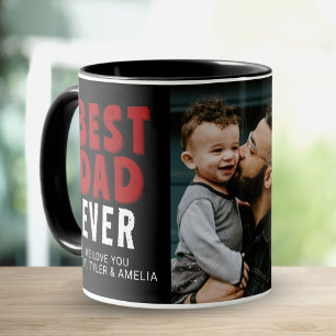 Beste Papa Ooit Zwart Rood Familie Foto Mok