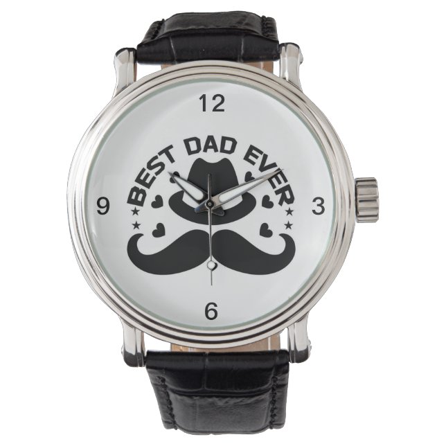 Beste papa ooit zwart wit Pet snor Horloge (Voorkant)