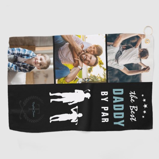 Beste papa op papier | Monogram fotocollage Golfhanddoek (Horizontaal)