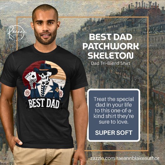 Beste papa patchwork skelet tri-blend shirt