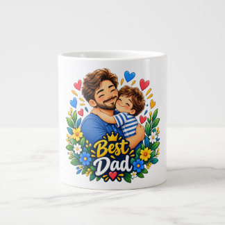 Beste Papa Vader en Zoon Knuffel Bloemhart Cadeau Extra Grote Beker
