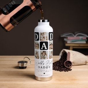 Beste Papa van de Wereld Moderne Multi-Foto Raster Waterfles