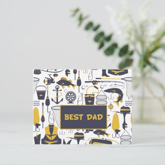 Beste Papa Vist Apparatuur in Blauw en Goud Briefkaart (Staand voorkant)