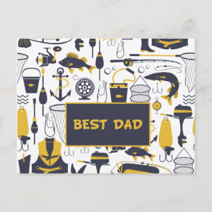 Beste Papa Vist Apparatuur in Blauw en Goud Briefkaart