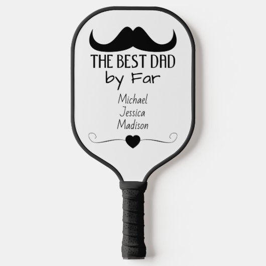 Beste Papa Zwart Mustache Vaderdag Aangepaste naam Pickleball Paddle (Voorkant)