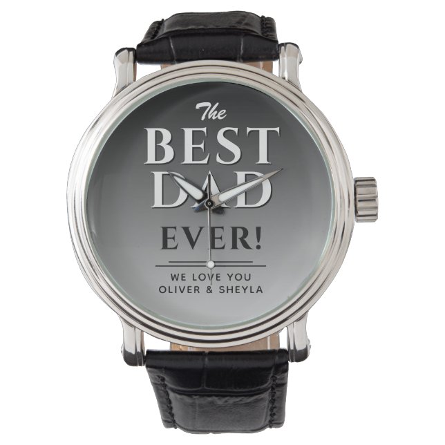 Beste Papa Zwart-wit Typografie Vaderdag Horloge (Voorkant)