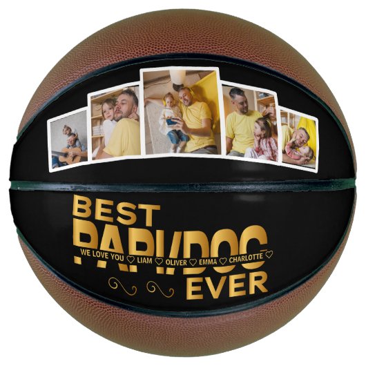 Beste Papi Ever Aangepaste Familie 5 Foto met Name Basketbal (Voorkant)