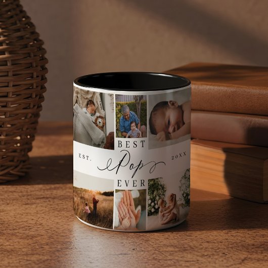 Beste Pop ooit Elegant Script 8 Foto Collage Tweekleurige Koffiemok