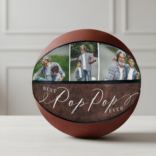 Beste Pop Pop Ooit Leather Vaderdag Foto Gift Basketbal