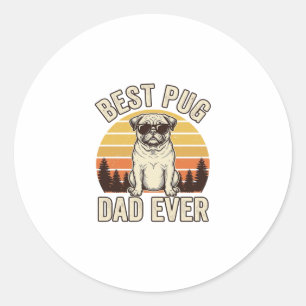 Beste Pug-papa ooit Vintage Pug T-shirt ontwerp_1 Ronde Sticker