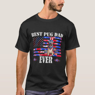 Beste Pug Vader Ooit Pug Amerikaanse Vlag Tie Ster T-shirt