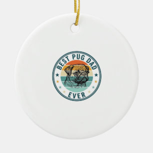 Beste Pug Vader Ooit Vintage Gravure Hond Shirt On Keramisch Ornament
