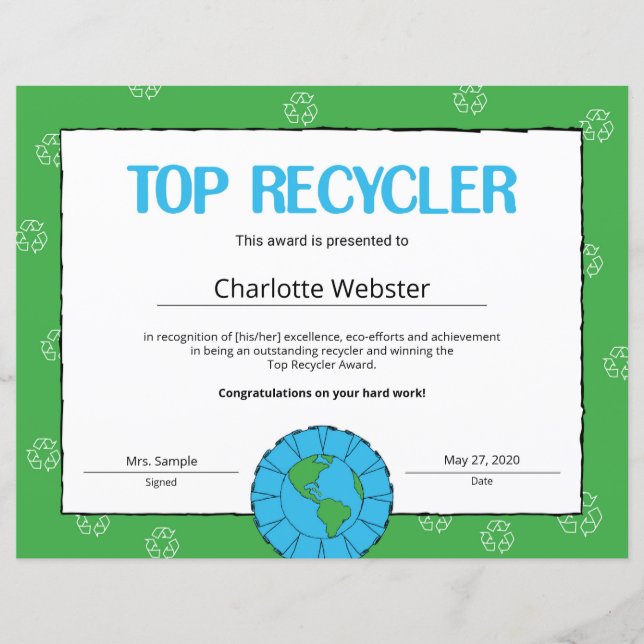 Beste recycleercertificaat voor behalen van PDF (Voorkant)
