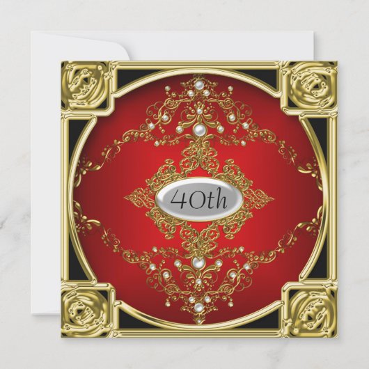 Beste Rode Gouden Verjaardagsuitnodiging Kaart (Voorkant)