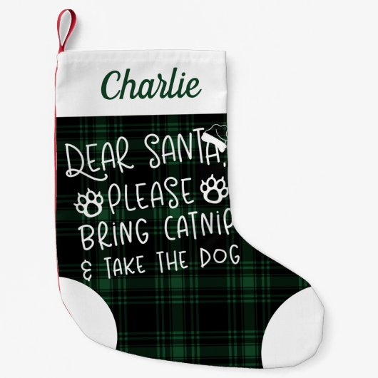 Beste Santa Bring Catnip Green Plaid Funny Cat Kleine Kerstsok (Voorkant)