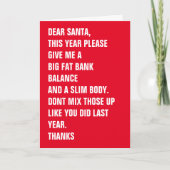 Beste Santa Fat Bank Balance Slim Body Feestdagen Kaart (Voorkant)