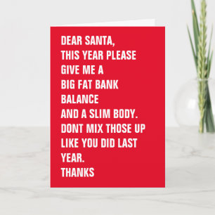 Beste Santa Fat Bank Balance Slim Body Feestdagen Kaart