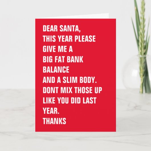 Beste Santa Fat Bank Balance Slim Body Feestdagen Kaart (Voorkant)