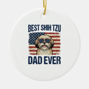 Beste Shih Tzu Vader Ooit Patriotische Hond Keramisch Ornament