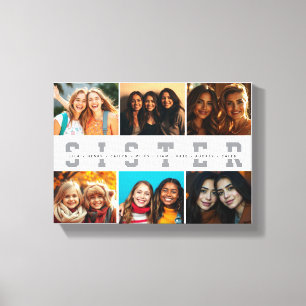 Beste Sister Script Collage Foto & Namen Canvas Afdruk