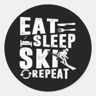 Beste skikleding Eet Slaap Ski Herhaal Grappig Ronde Sticker