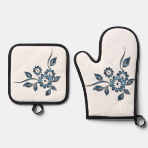 Beste Solid Color Silver gewatteerde hittebescherm Ovenwant & Pannenlap Set