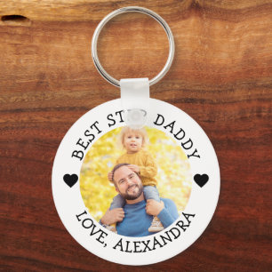 Beste stap papa foto gepersonaliseerd sleutelhanger