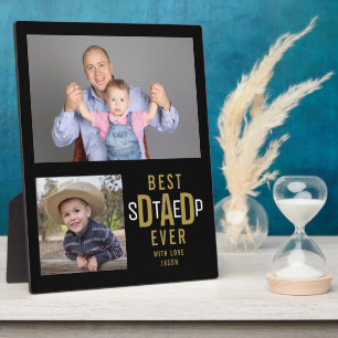 Beste stap vader ooit 2 Foto Collage Black en Gold Fotoplaat
