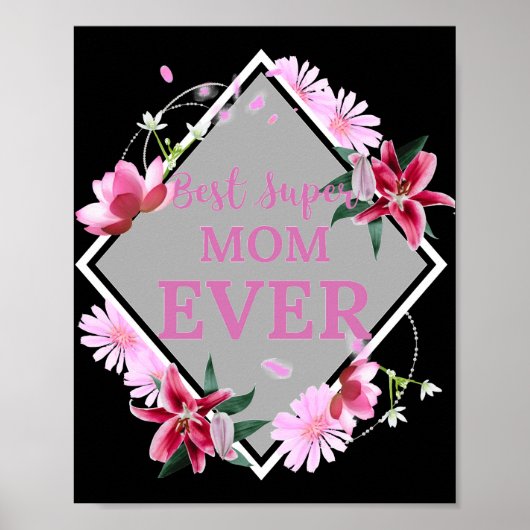 Beste supermam ooit roze tekst met Red Flowers Gra Poster (Voorkant)