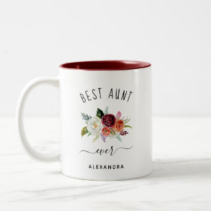 Beste tante Ever Trendy Burgundy Boho Floral Tweekleurige Koffiemok