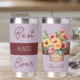 Beste tante ooit gerbera bloemen paars geïsoleerde drinkbeker
