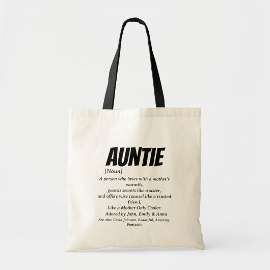 Beste tante ooit, tante definitie aangepaste naam tote bag (Voorkant)