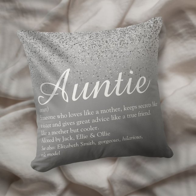 Beste tante ooit Tante definitie Zilver glitters Kussen (Best Ever Aunt Auntie Definition Silver Glitter Throw Pillow)