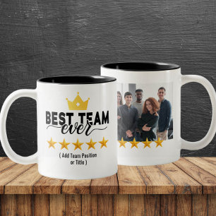 Beste team ooit aangepaste naam en foto tweekleurige koffiemok
