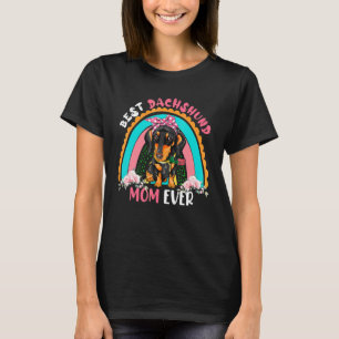 Beste teckel mam ooit schattige regenboog bloemen t-shirt