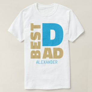 Beste vader Blue Gold Glitter-naam Gepersonaliseer T-shirt