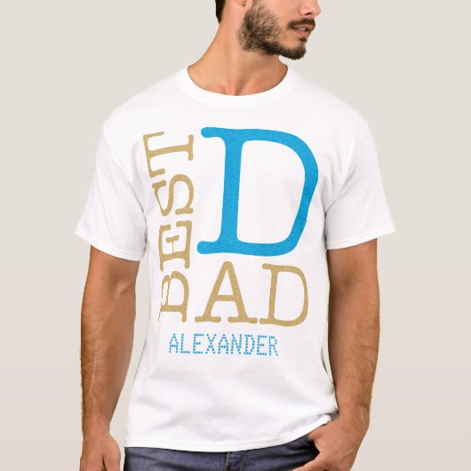 Beste vader Blue Gold Glitter-naam op maat T-shirt (Voorkant)